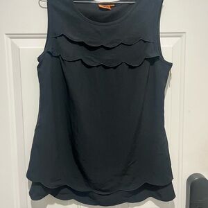 Tory Burch Wendel Shell Scalloped Ruffle Tiered Black Tank Top, Size 8